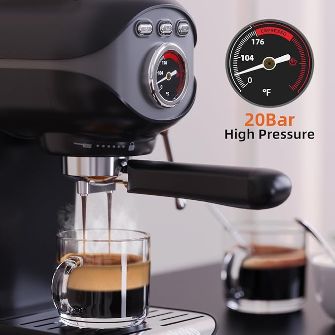 Espresso Coffee Machine, 20 Bar Compact Semi-Automatic Espresso Machine with Milk Frother for home Latte, Cappuccino, Black