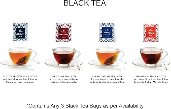 Octavius Assorted Black Tea Sampler Pack | Darjeeling/Classic Assam/Indian Masala/English Breakfast | 3 Flavors in 25 Tea Bags | Pack of 1