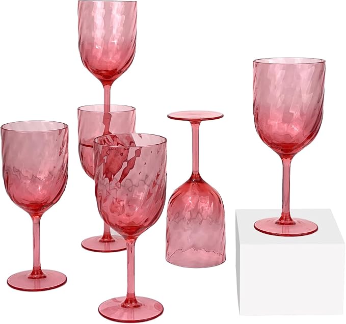 Yalin Set of 6 Unbreakable 15 oz Acrylic Plastic Wine and Water Tumbler Stackable Goblets. (Red, 15 oz)