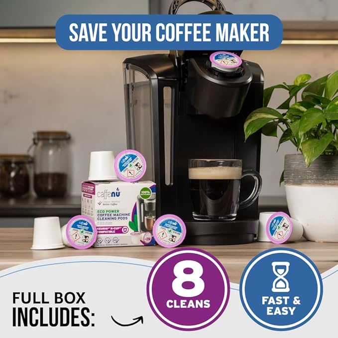 Keurig Compatible Cleaning Pods. 8 Rinse Pods Cleaner Kit. Eco Friendly, Removes Stale Coffee Residue & Stains. Keurig 1.0 & 2.0 Coffee Makers.