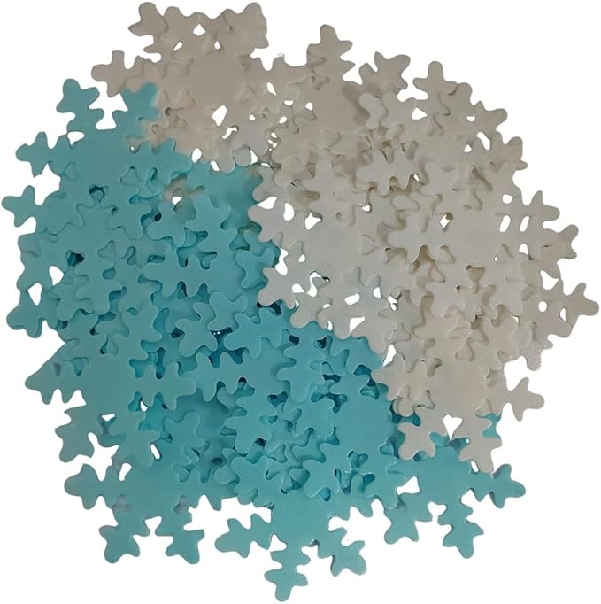 50Pcs Edible Cupcake Toppers Snowflakes for Cake Decorating Christmas Winter Frozen Birthday Party Decoration Blue and White