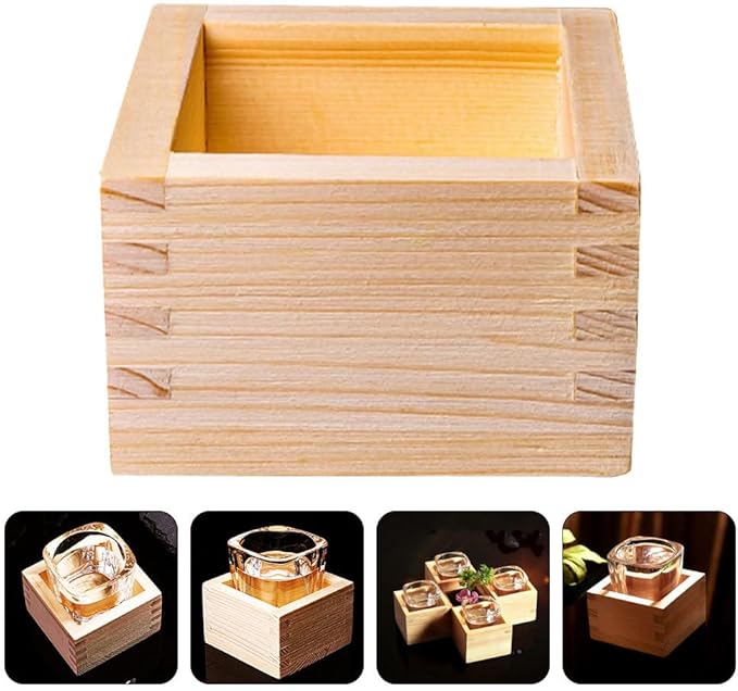 Sake Cup Wooden Box: Japanese Saki Cup Holder Box Square Drinkware Glasses Bottle Container for Storage Serving Sushi Party Accessory