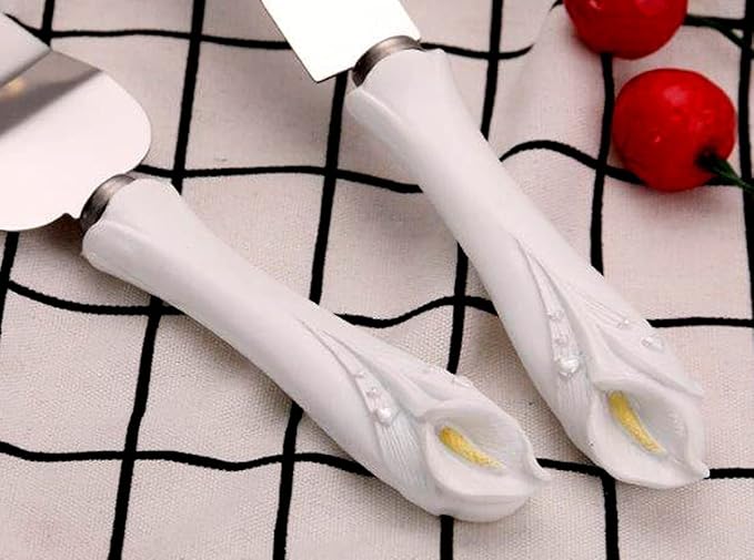 GIFTS INFINITY® Personalized Wedding Cake Knife and Server Set ??Free Engraving (Lily) | Custom Engraved Dessert Cutting Utensils for Bridal/Baby Shower, Anniversary, Engagement, Birthday