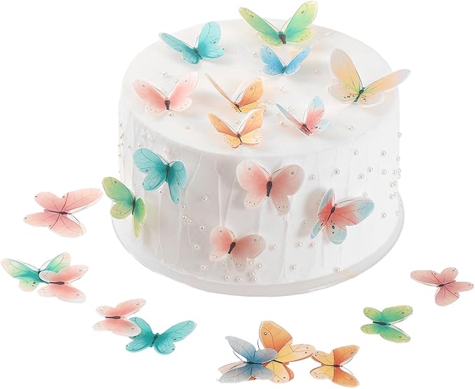 YOcity Edible Butterflies for Cake Decorating 3D Edible Wafer Paper Butterfly Cupcake Toppers for Wedding Baby shower Birthday Party Cupcakes Decorations (40pcs Mix Color and Assorted Size)