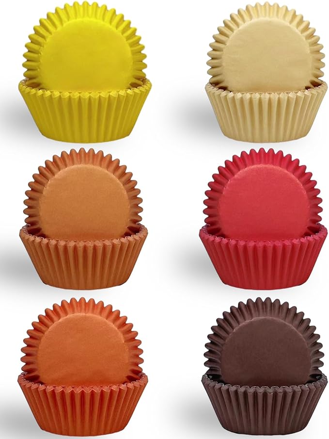 qiqee 300 Counts Cupcake Liners Cupcake Cups Food Grade 6 Solid Yellow Red Colors Cupcake Papers Muffin Baking Cups Cupcake Wrappers (Standard Size)