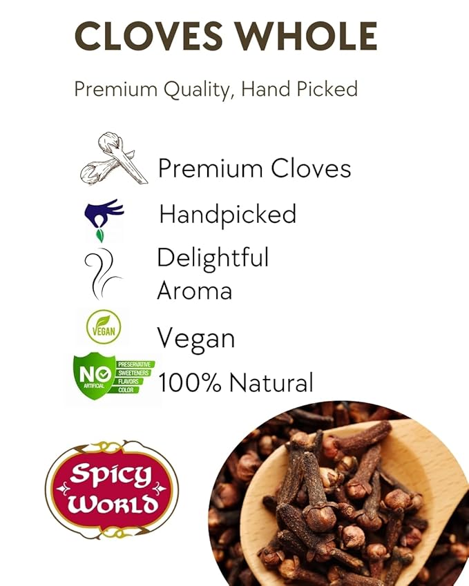 Cloves Whole Bulk 14 Oz Bag - Pure, Non-GMO, Premium Hand Picked Quality - Great for Foods, Clove Tea, Clove Pomander Balls & Potpourri - Aromatic & Richly Flavored Cloves Whole by Spicy World