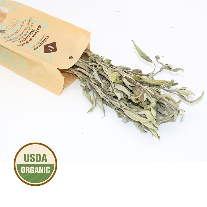 FILIPPONE - Organic Dried Sage, 25 g (0.88 oz) Dried, Fragrant Italian Salvia Branch, Certified USDA Organic, Relaxation, Aromatherapy, and Crafts