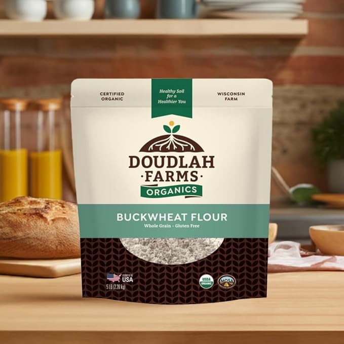 Organic Buckwheat Flour 1.5 lb - Non-GMO, USDA Organic, Gluten Free, Vegan - For Baking Bread, Pancakes, and More! Grown In USA, Farmed From Regenerative Soil by Doudlah Farms