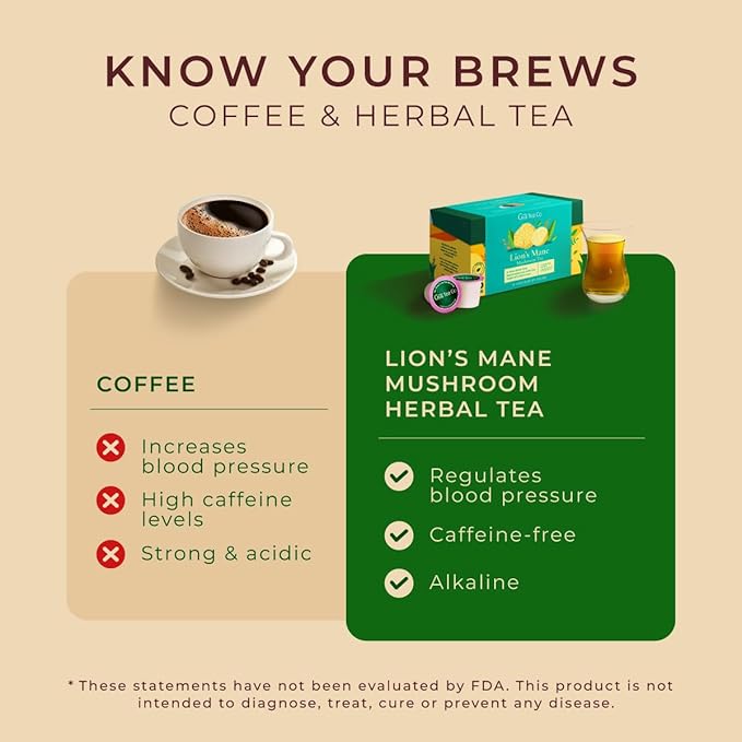 Gya Tea Co Lion's Mane Mushroom Tea Gift Set (16 ct) - Decaf Tea Pod for Nourish & Wellness