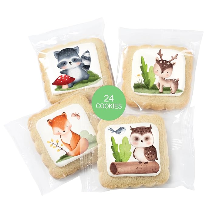 Woodland Cookies Baby Shower Birthday Themed | Individually Wrapped | Party Favors | 24 Pack Bulk | Forest Animals