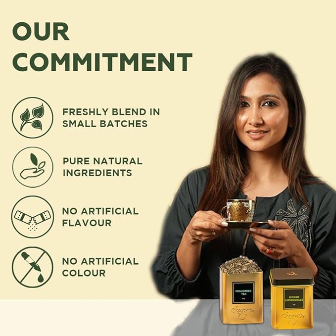 CHAYAM Fenugreek (100g) & Ginger Lemongrass (50g) Tea Tin Set | Wellness Combo in Tin | Herbal Loose Leaf Tea Canister - Combo Set