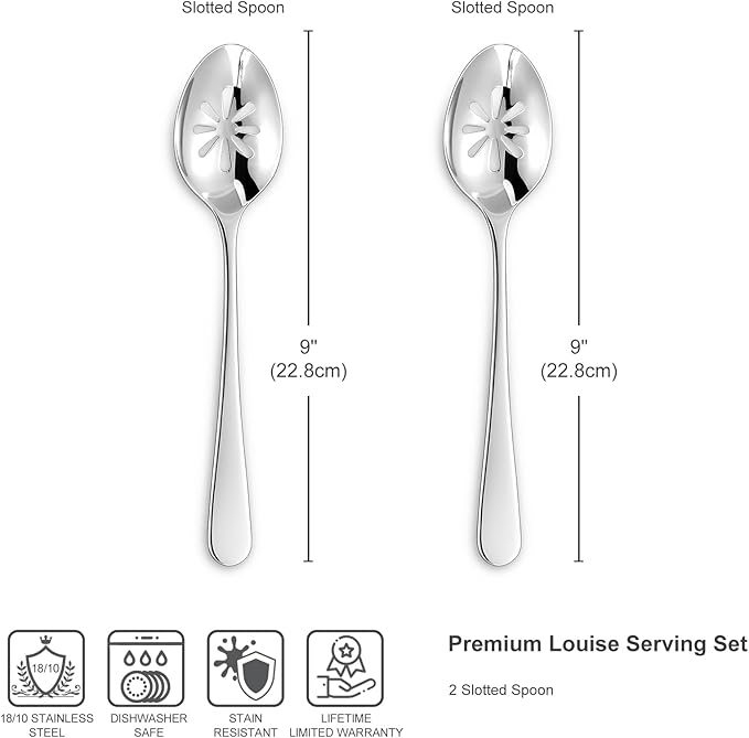 KEAWELL Premium Louise 9" Serving Spoon Set ??18/10 Stainless Steel - Uniting Elegance and Durability - Exquisite Serving Utensils for Parties (Slotted Spoon)