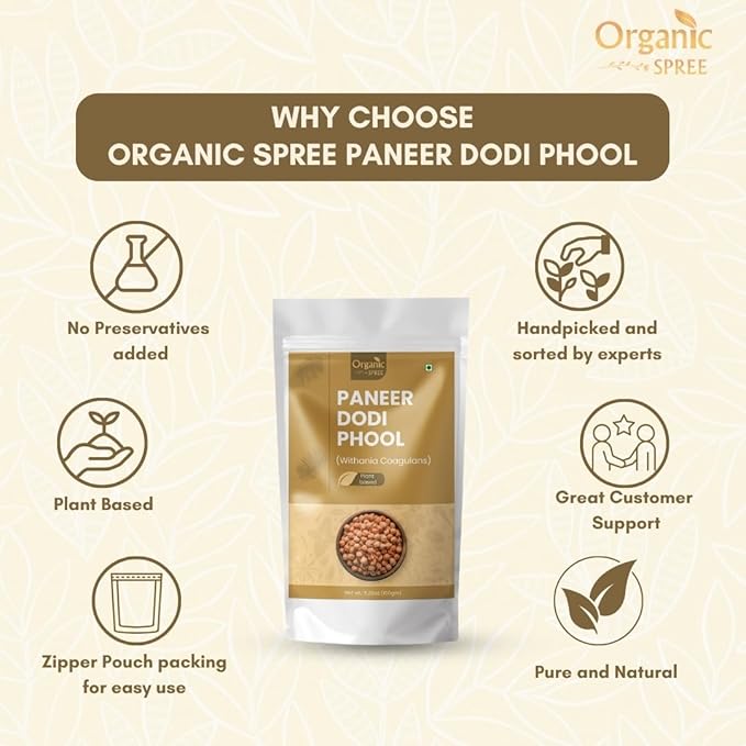 Organic Spree Paneer Dodi Phool 150g – Withania Coagulans – Pure Indian Rennet for Metabolic Wellness - Pack of 2
