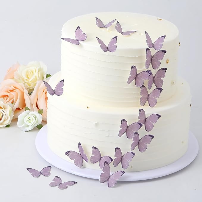 48Pcs 2" Purple Edible Butterflies Cake Toppers Wafer Glutinous Paper Butterfly for Cake Cupcake Decoration Colorful Small Pastel Cupcake Topper Decoratings for Wedding Birthday Baby Shower(Mix Size)