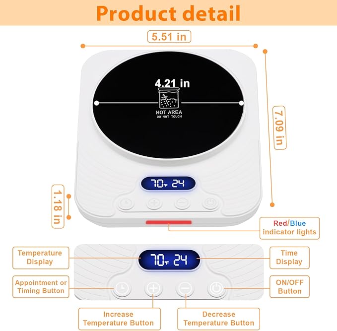 Sourdough Starter Warmer – Precise Thermostat (70-110°F), Intelligent Memory & 24H Timer Function for Home Baking & Fermented Dough (White)