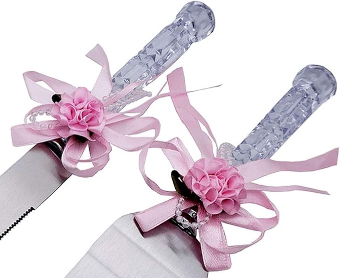 GIFTS INFINITY® Personalized Wedding Cake Knife and Server Set Free Engraving Bridal & Baby Shower, Anniversary, Birthday, Engagement, Sweet Sixteen (Flower HG Pink) - Valentine's Day Gift