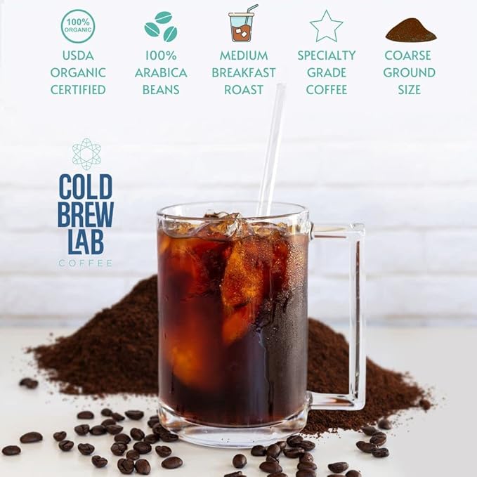 Cold Brew Organic Breakfast Blend Coffee, Coarse Ground, Medium Roast, 1 LB, for Cold Brewing & French Press