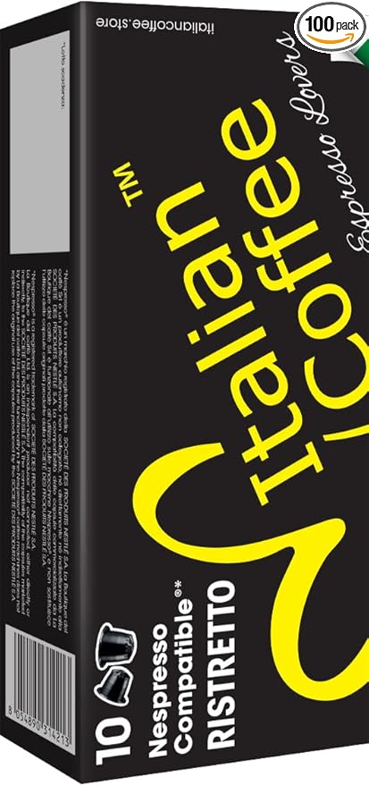 Italian Coffee for Espresso Lovers pods compatible with Nespresso Original machines, Italian Expresso capsules (100 Ristretto regular pods, 100 Count (Pack of 1))