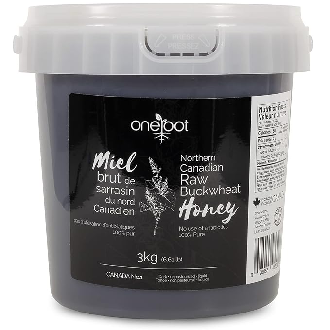 OneRoot Raw Buckwheat Honey - Unheated, Unfiltered and Unprocessed Natural Dark Honey, Rich in Antioxidants Pure Buckwheat (6.6 lbs)