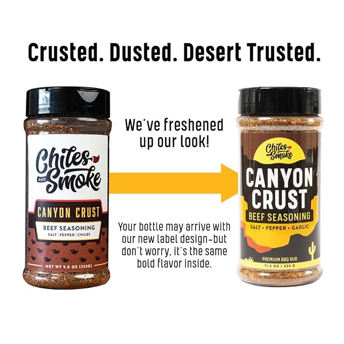 Chiles and Smoke - Canyon Crust Beef Seasoning, Great on Beef Brisket, Ribeye Steaks, Hamburger Meat and More, BBQ Rub and Spices for Grilling and Smoking, No Sugar, Gluten & MSG, USA-Made, 255 g