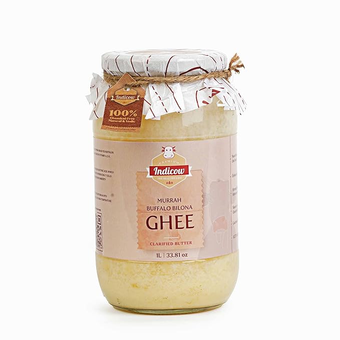 Indicow Murrah Buffalo Desi Ghee | Grass Fed Buffalo| Pure Authentic Vedic (1000ML(33.8oz), Buffalo Ghee) |Clarified Butter | Price revision soon