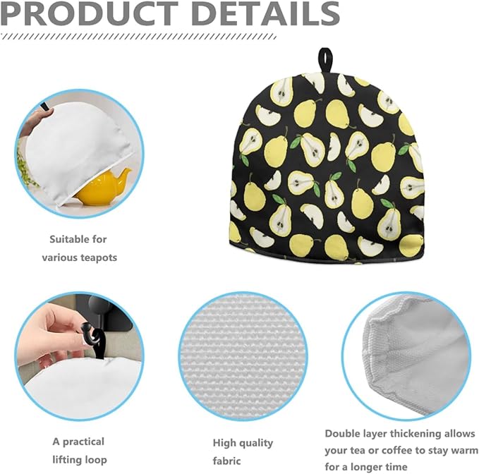 Yellow Pear Print Tea Cozy Creative Insulated Tea Cosy Extra Thick Home Kitchen Decoration Creative Gifts Dust Teapot Cover Kitchen Accessories for Travel