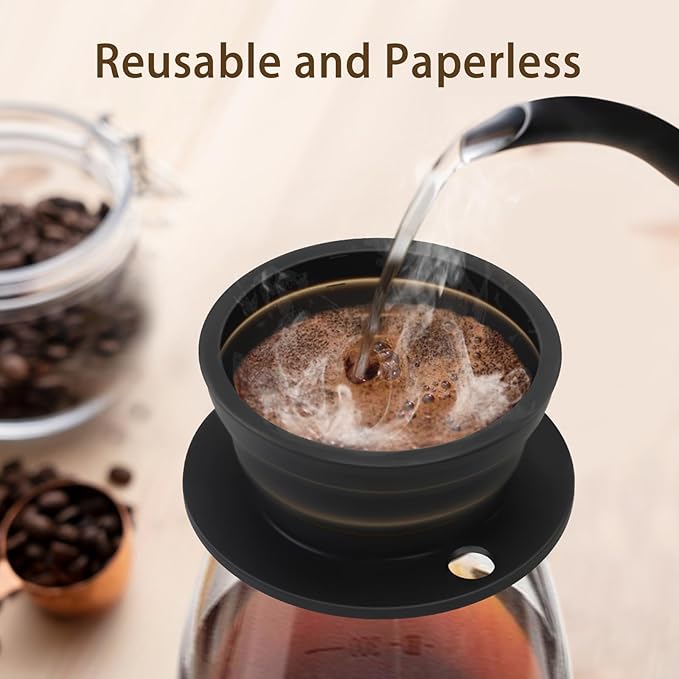 2-Packs Paperless Collapsible Travel Pour Over Coffee Maker with Metal Filter - Single Serve Camping Pour Over Coffee Maker Set - Travel Collapsible Pour Over Coffee Dripper kit (Black+Red)