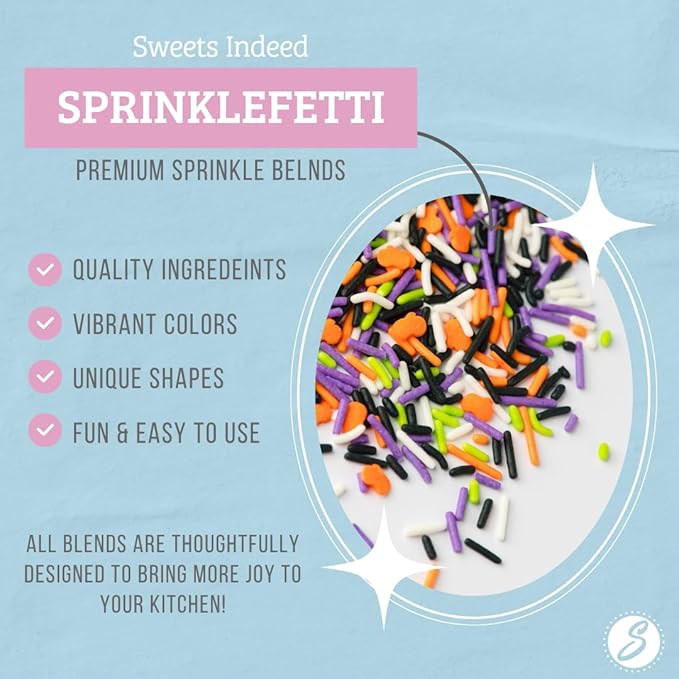 Sweets Indeed Bulk Halloween Sprinklefetti Mix ??1.2 lb Jar | Edible Sprinkles in Orange, Purple, Green, White & Black | Bulk Sprinkle Mix for Cookies, Cupcakes, Cakes & Party Desserts