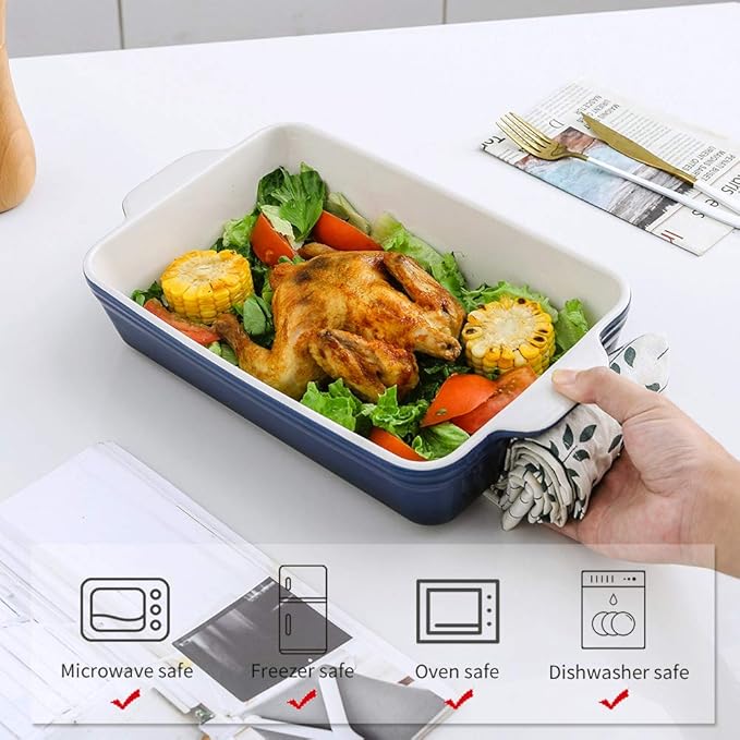 KOOV Bakeware Set, Ceramic Baking Dish Set, Rectangular Casserole Dish Set, lasagna Pan, Baking Pans Set for Cooking, Cake Dinner, Kitchen, 9 x 13 Inches, 3-Piece (Set of 3, Gradient Blue)