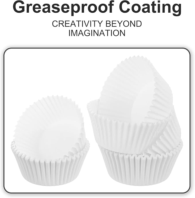 uxcell 300 Pcs Cupcake Liners, Muffins Paper Baking Cups Wrappers Standard Greaseproof for Baking Cupcake Wrapper, White