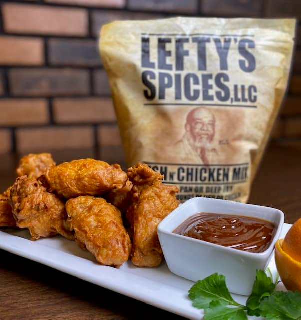 Lefty's Spicy Fish & Chicken Mix | Air Fry and Oven Baked Seasoned Coating Mix for Fish, Chicken, Pork Chops, Shrimp and Vegetables | 16 oz.