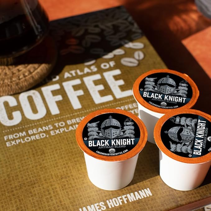 Fresh Roasted Coffee, Organic Black Knight | USDA Organic, Kosher | Dark Roast 72 Pods for K Cup Brewers