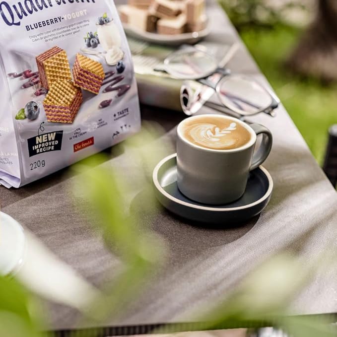 Loacker Quadratini Blueberry Yogurt Wafer Cookies LARGE - 30% Less Sugar - Premium Crispy Bite Size Wafers - LARGE Pack of 6
