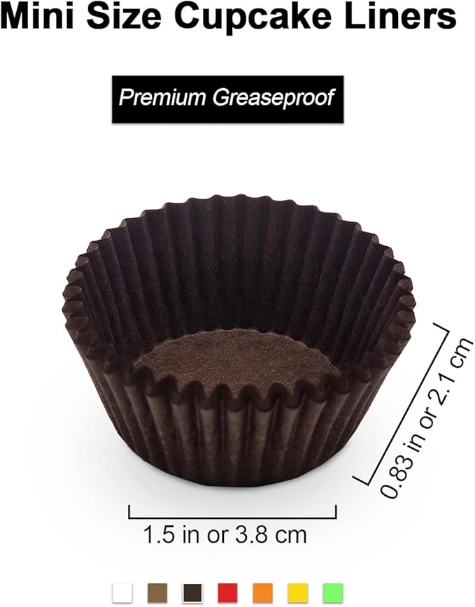 Greaseproof Mini Cupcake Liners, Premium Paper Baking Cups for Party Celebration,(Brown, 300-count)