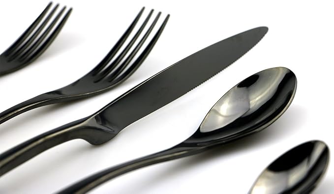 JASHII 18/10 Stainless Steel 20 Piece Mirror Polished Black Flatware Set,Dinner Knife Fork Salad Fork Dessert Spoon Coffee Spoon,Service for 4 ,Black Utensil Sets