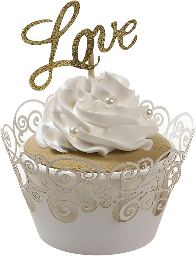 Cupcake Wrappers, KPOSIYA 100 Pack Cupcake Wraps Filigree Artistic Bake Cake Paper Cup Little Vine Laser Cut Liner Baking Cups Muffin Case Trays for Wedding Party Birthday Decoration (100, White)