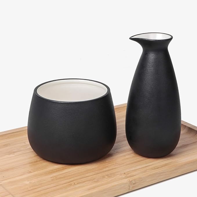 Bgbg Ceramic Sake Set with Warmer Pot Bamboo Tray-Traditional Japanese Pottery Hot Saki Set 11-Piece including 1 Sake Pot,6 Sake Cupsï¼? Warming Mugï¼? Candle Stove, 1 Candle Tea Light Holder and 1 Tray