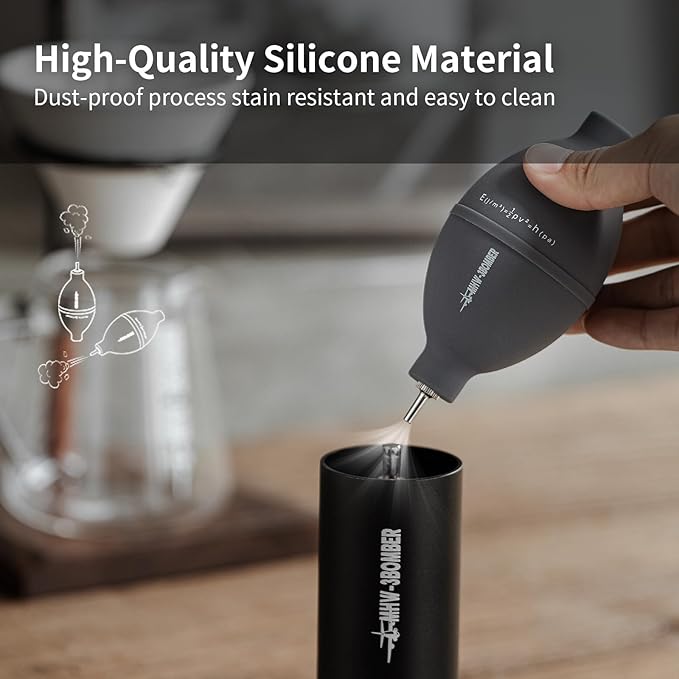 MHW-3BOMBER Coffee Grinder Air Blower and Espresso Cleaning Brush Set, Slim Kitchen Brush, PVC Air Duster and Aluminum Alloy Brush Kit for Grinder, Lens, Keyboard, Coffee Powder Cleaning Tool CS7089