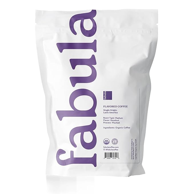 Fabula Hazelnut Flavored Organic Coffee Freshly Ground - Low Acid - Single Origin - Non-GMO - Mold Free - 12 Ounces
