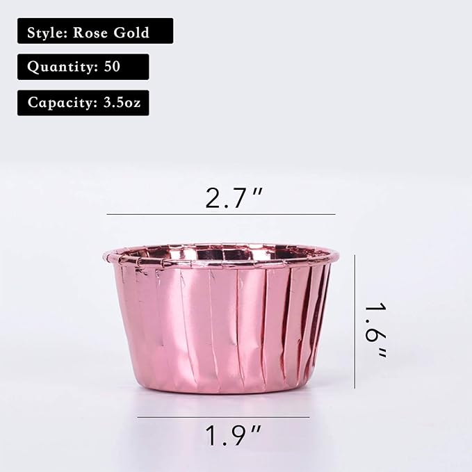 Party Hippo Disposable Foil Muffin Liners, 3.5 Oz 50 pcs, Gold & Rose Gold Cupcake Baking Cups