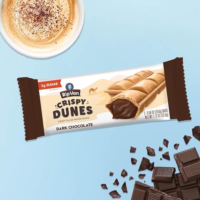 Crispy Dunes Vegan Dark Chocolate Wafer Sticks ??Low-Calorie Snack with Dark Chocolate Cream Filling, 90 Calories, Non-GMO, Prebiotic Fiber - 12 Pack