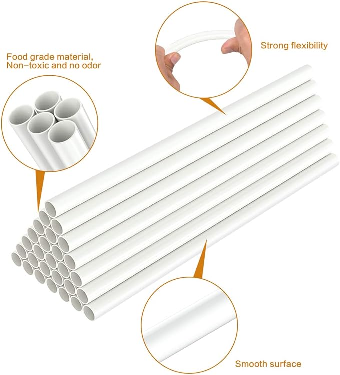 White Plastic Cake Dowel Rods for Tiered Cake Construction and Stacking Supporting Cake Round Dowels Straws with 0.4 Inch Diameter (9.5 Inch)