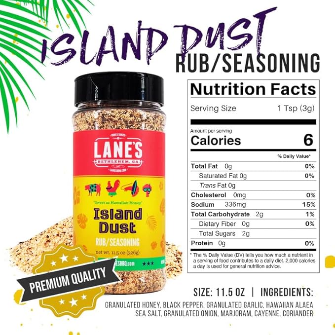 Lane's Island Dust Rub Alaea Hawaiian Sea Salt Seasoning Salt, All-Natural Hawaiian Alea Red Sea Salt Spice for Seafood & Meat, Made in USA, 11.5 Oz