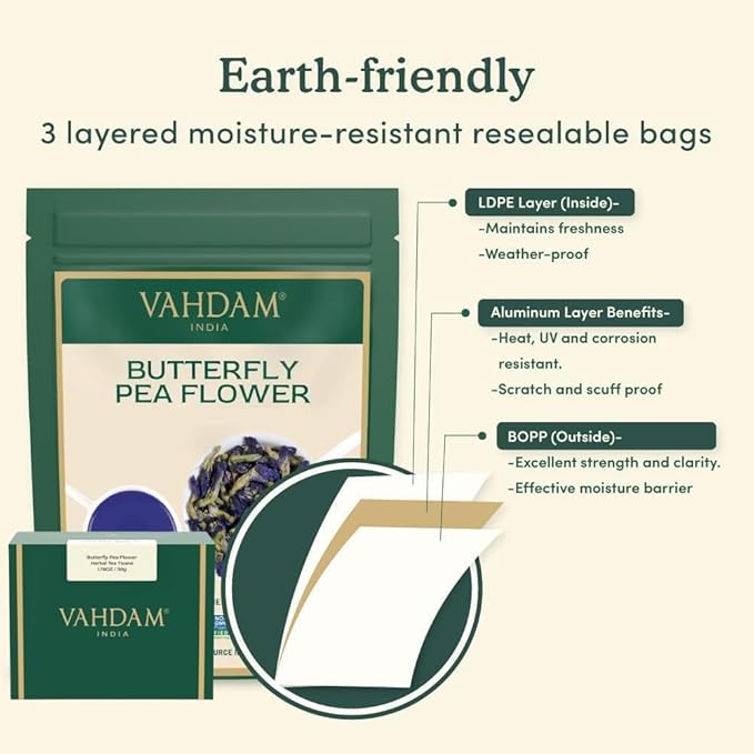 VAHDAM, Butterfly Pea Flower Tea (1.76oz) 100+ Cups | Delicate & Earthy | Vacuum Sealed for Freshness | Butterfly Pea Flower Loose Leaf | Brew Iced Tea, Cooking, Mocktails & Cocktails