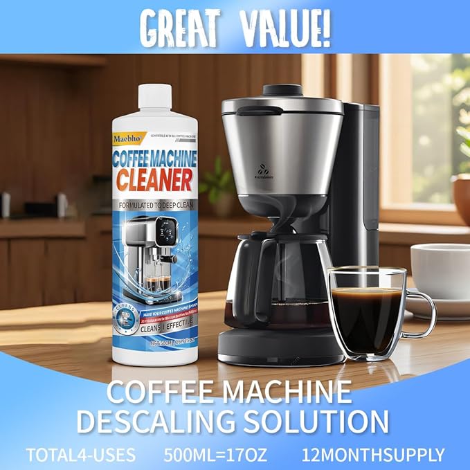 Coffee Machine Descaling Solution 16.9 oz (4 Uses)??Universal Descaler Cleaner Compatible with Keurig,Nespresso,Breville,Delonghi, Ninja - Espresso Coffee Maker Cleaning Solution