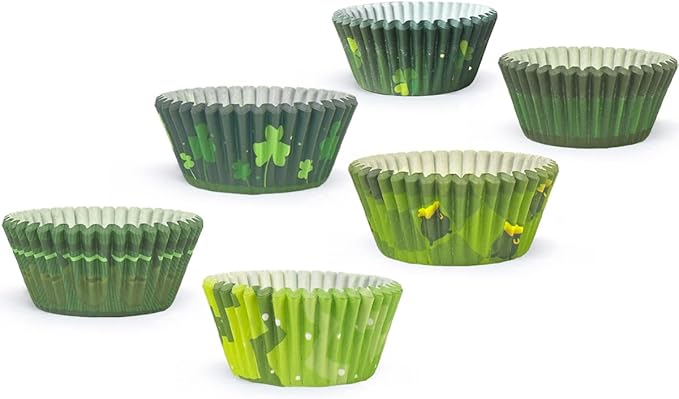 qiqee Saint Patrick 300PCS Standard Cupcake Liners Cupcake Cups 6 Designs Gradient Cupcake Papers Baking Cups Cupcake Wrappers (Medium Size)