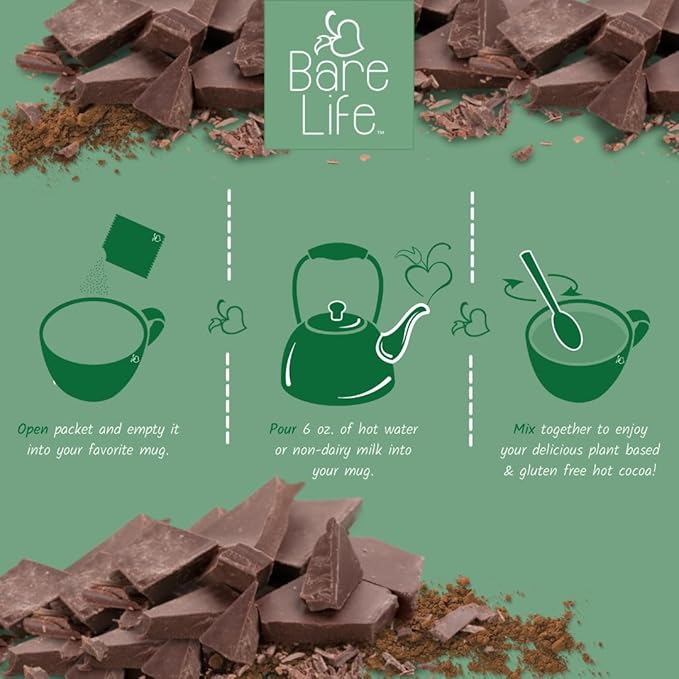 Bare Life: Dairy Free Coconut Hot Cocoa Mix | Single Serving 0.95 Oz (10 Pack) | Gluten Free, Vegan, Organic, Plant Based, Paleo, Soy Free, Corn Free, Lactose Free, Refined Sugar Free Hot Chocolate