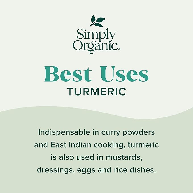 Simply Organic Ground Turmeric Root, 2.38 Ounce, Distinct Aroma, Ginger & Pepper-Like Flavor, Kosher, Non GMO (Pack of 3)