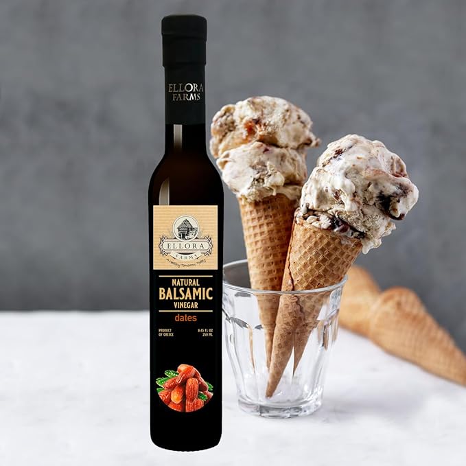 Ellora Farms, Date Balsamic Vinegar, Thick and creamy, Barrel aged, No-added sugar, Award Winning, Glass bottle, 8.45 oz., Pack of 1