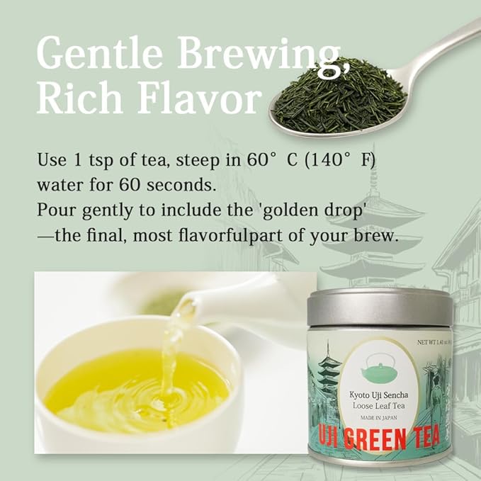 Premium Uji Sencha Green Tea ??Authentic Japanese Loose Leaf Tea from Kyoto, 1.41 oz (40g) Tin ??Freshly Harvested, Aromatic & Smooth Japanese food